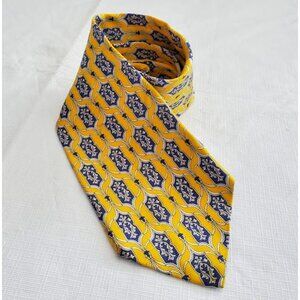 GUC Hand Tailored 100% Italian Silk Blue and Yellow Pattern Tie